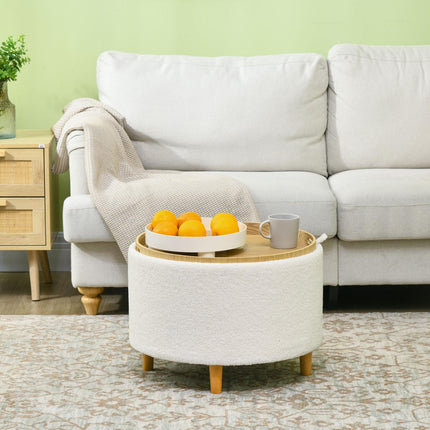 Runder Pouf-Hocker mit Stauraum, Klappdeckel, weiß