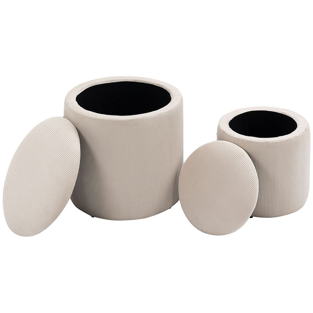 Osmanisches Set von 2 mit Stauraum, Cordstoff, Creme