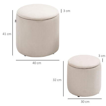 Osmanisches Set von 2 mit Stauraum, Cordstoff, Creme