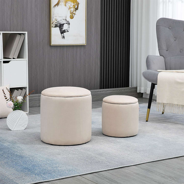 Osmanisches Set von 2 mit Stauraum, Cordstoff, Creme