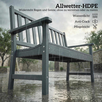 Outdoor 2-Seater Garden Bench, Weatherproof HDPE, Grey