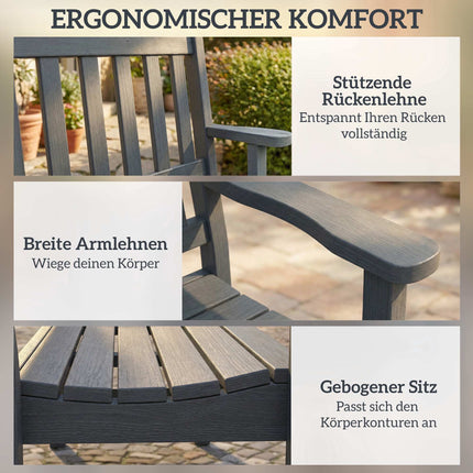 Outdoor 2-Seater Garden Bench, Weatherproof HDPE, Grey