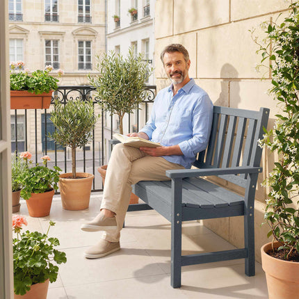 Outdoor 2-Seater Garden Bench, Weatherproof HDPE, Grey