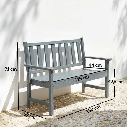 Outdoor 2-Seater Garden Bench, Weatherproof HDPE, Grey