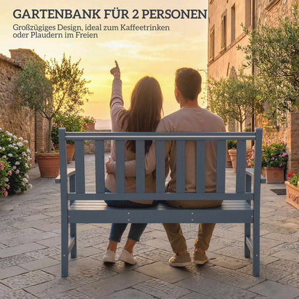 Outdoor 2-Seater Garden Bench, Weatherproof HDPE, Grey