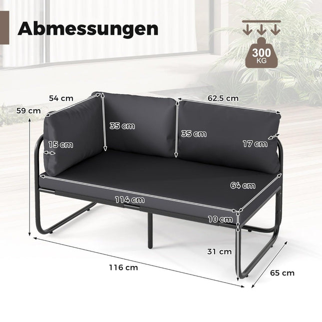 Gartensofa 2-Sitzer mit Kissen, Grau, für Außenbereiche