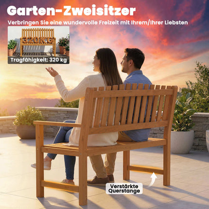Outdoor 2-Seater Wooden Garden Bench, Acacia, 320 kg Capacity