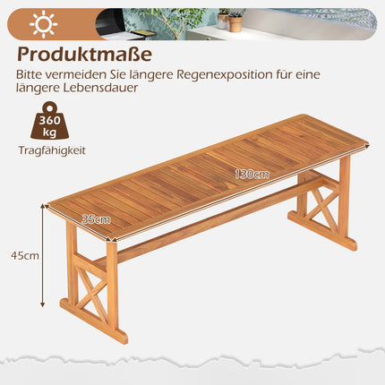 Outdoor Acacia Wood Bench, 130 cm, Seats 2-3, Slatted Design