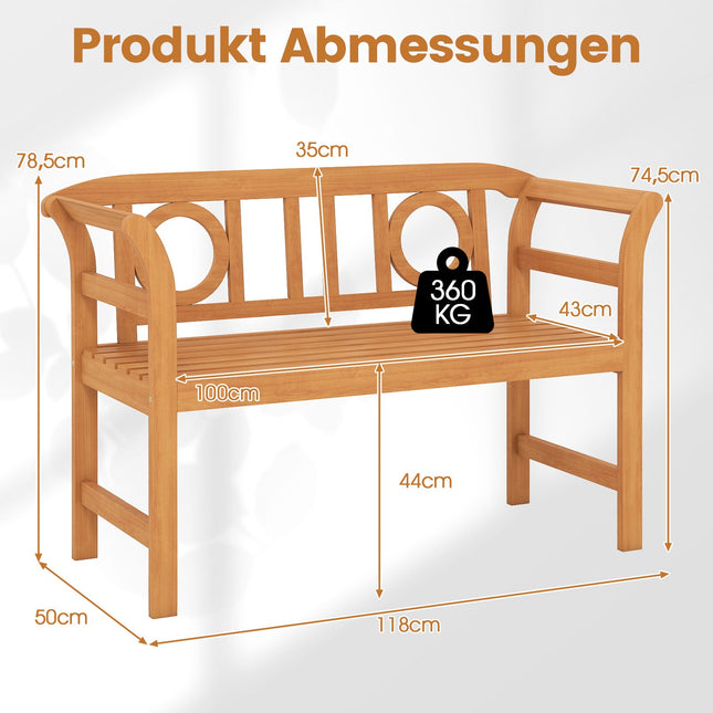 Outdoor-Sitzbank aus Akazienholz, 2-Sitzer, 360 kg Tragfähigkeit