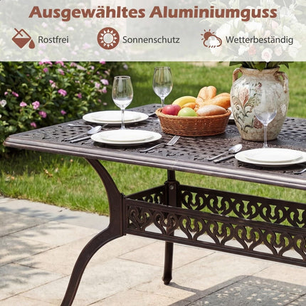 Outdoor-Esstisch aus Aluminium mit Schirmloch, 150x90 cm