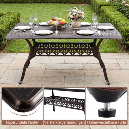 Outdoor-Esstisch aus Aluminium mit Schirmloch, 150x90 cm