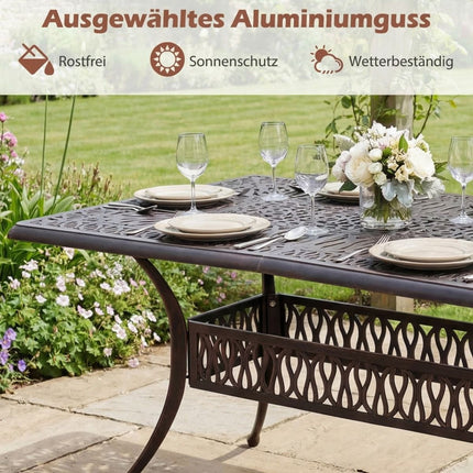 Gartentisch aus Aluminium mit Schirmloch, 151x91 cm