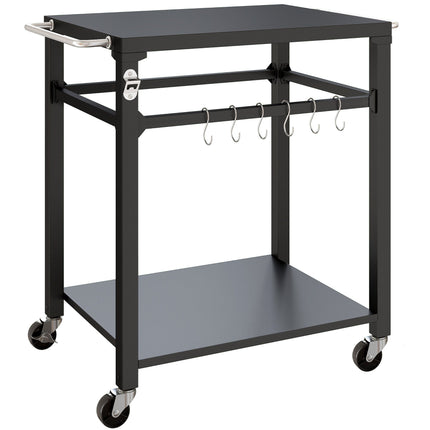 Outdoor BBQ Cart with Storage, Metal Surface, Black