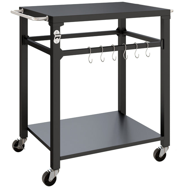 Outdoor-Grillwagen mit Ablage, Metalloberfläche, Schwarz
