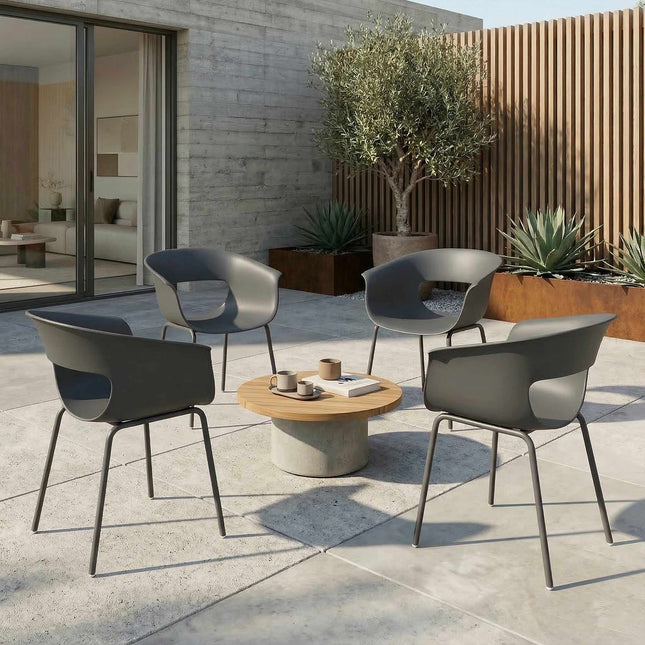 Balkonstühle Outdoor 4er-Set, ergonomisch, dunkelgrau