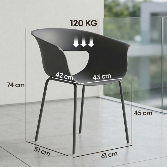 Balkonstühle Outdoor 4er-Set, ergonomisch, dunkelgrau