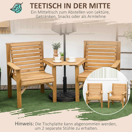 Outdoor Balcony Furniture Set – 2-Seater with Table, Pine Wood