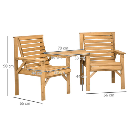 Outdoor Balcony Furniture Set – 2-Seater with Table, Pine Wood