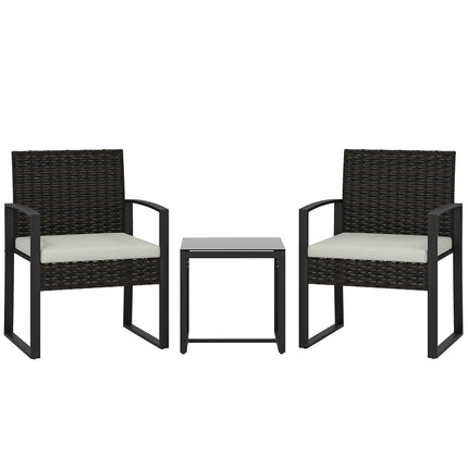 Balkonmöbel-Set für Außenbereich, Rattan, gepolstert, 3-teilig