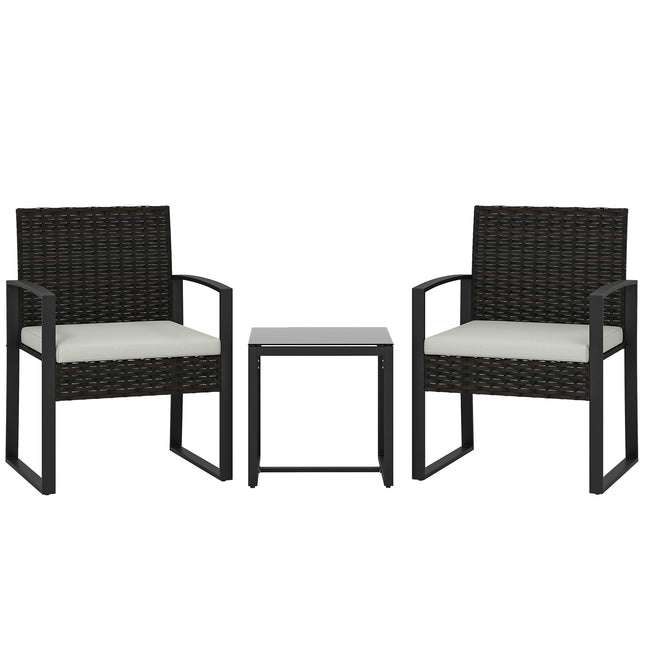 Balkonmöbel-Set für Außenbereich, Rattan, gepolstert, 3-teilig