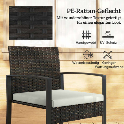 Balkonmöbel-Set für Außenbereich, Rattan, gepolstert, 3-teilig