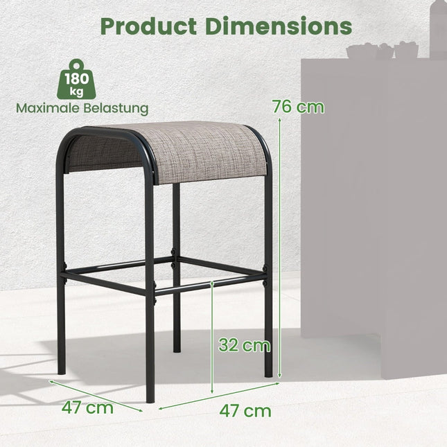 Barhocker für den Außenbereich, 2er-Set, 76 cm, Metallrahmen, 180 kg Tragkraft