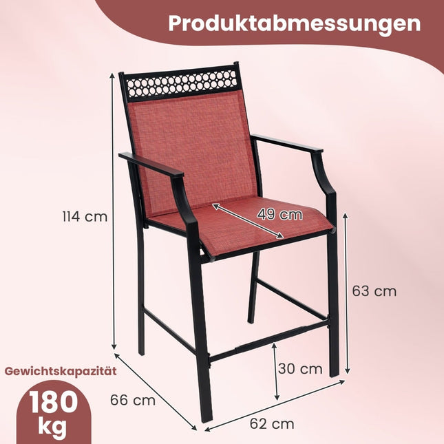 Outdoor Barhocker 2er-Set, schnelltrocknender Stoff, Rot