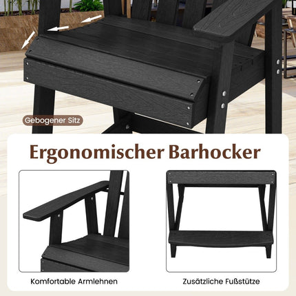 Barhocker für den Außenbereich mit Armlehne und Fußstütze, HDPE-Terrassenstuhl, wetterfest, Pub-Hocker, Schwarz