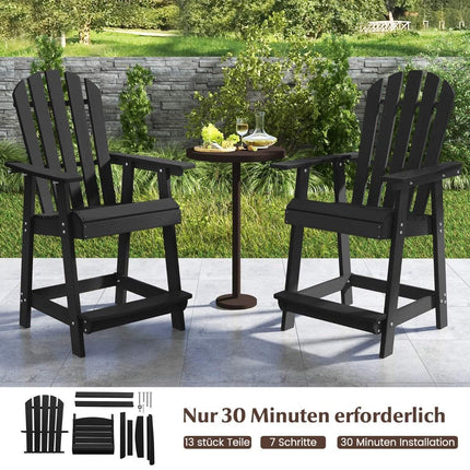 Barhocker für den Außenbereich mit Armlehne und Fußstütze, HDPE-Terrassenstuhl, wetterfest, Pub-Hocker, Schwarz