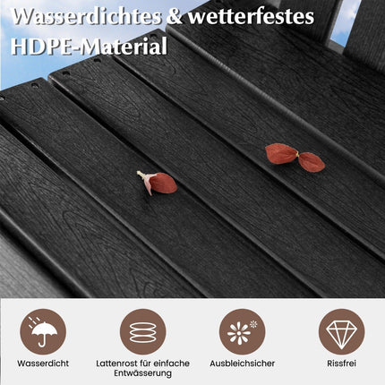 Barhocker für den Außenbereich mit Armlehne und Fußstütze, HDPE-Terrassenstuhl, wetterfest, Pub-Hocker, Schwarz