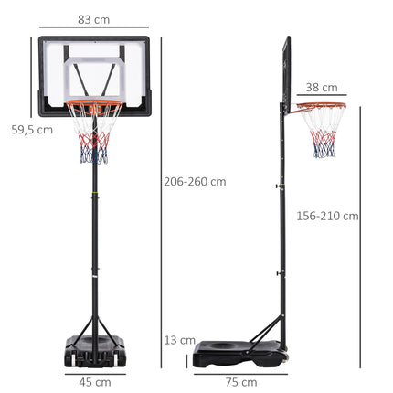 Höhenverstellbarer Basketballkorb für draußen mit Rollen, schwarz