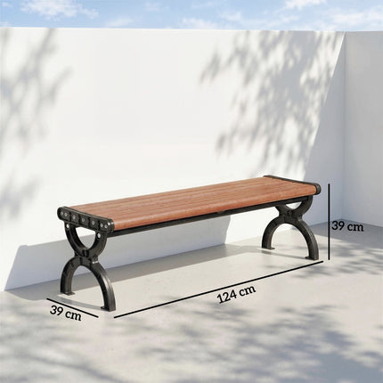 Sitzbank für draußen, Metall & Fiberglas, 240 kg Tragkraft, Holzoptik