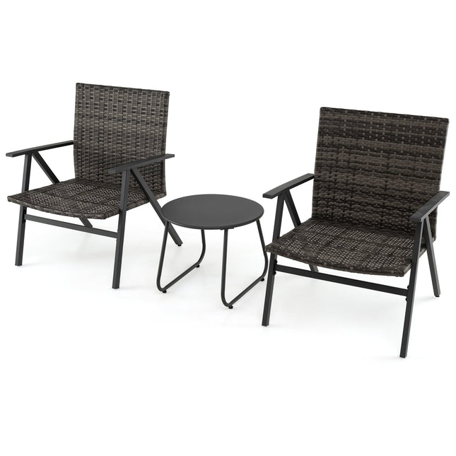 Bistro-Set für Draußen – 3-teiliges Rattanstühle & Tisch