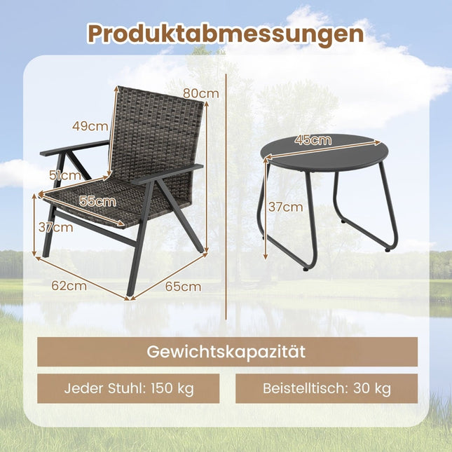 Bistro-Set für Draußen – 3-teiliges Rattanstühle & Tisch
