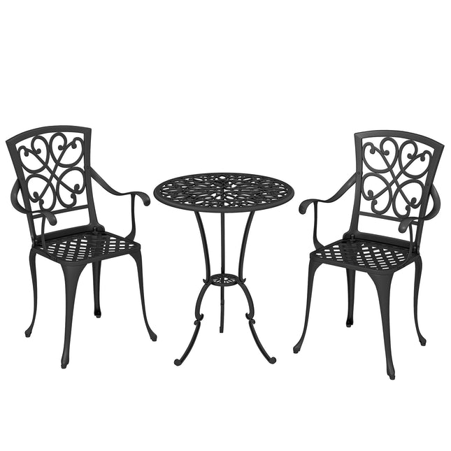 Bistro-Set für den Außenbereich, Aluminiumguss, Tisch und 2 Stühle, Schwarz