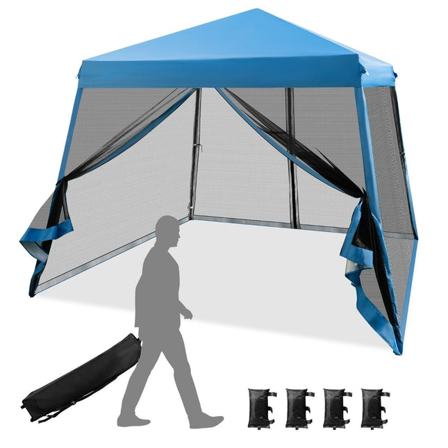Outdoor-Pavillon, 3x3m, Blau, mit Netzseiten, UV-Schutz