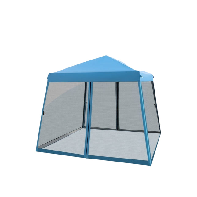 Outdoor-Pavillon, 3x3m, Blau, mit Netzseiten, UV-Schutz