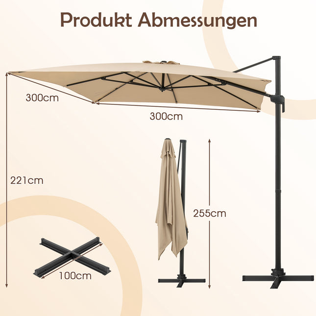 Ampelschirm 300x300 cm, Beige, 360° drehbar