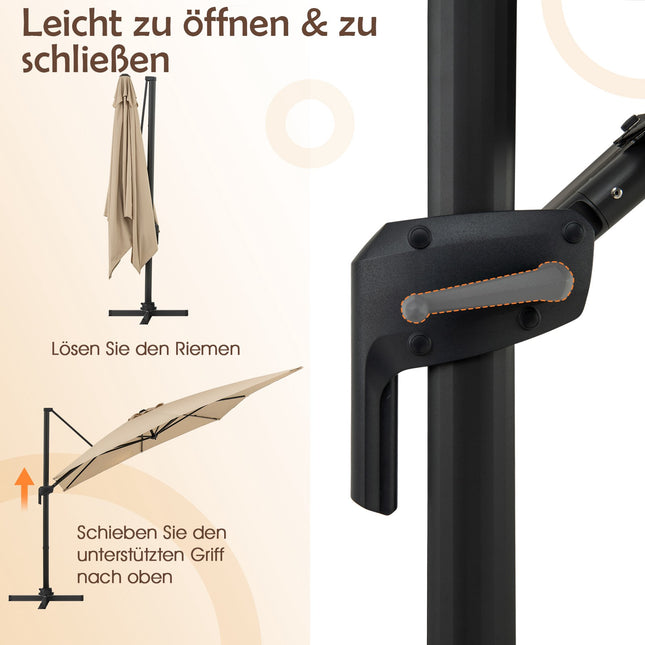 Ampelschirm 300x300 cm, Beige, 360° drehbar