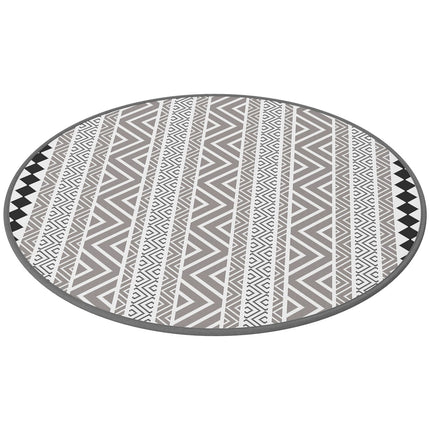 Round waterproof outdoor mat - reversible, 180 cm, gray & black
