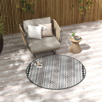 Round waterproof outdoor mat - reversible, 180 cm, gray & black