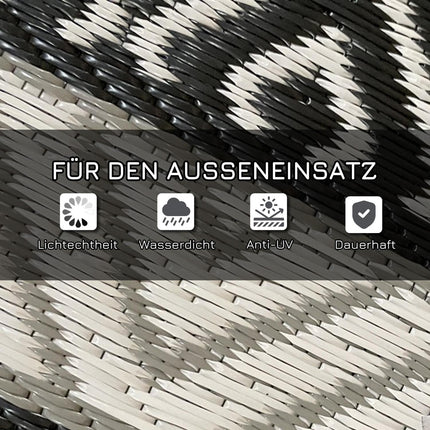 Round waterproof outdoor mat - reversible, 180 cm, gray & black