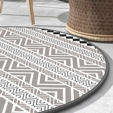 Round waterproof outdoor mat - reversible, 180 cm, gray & black