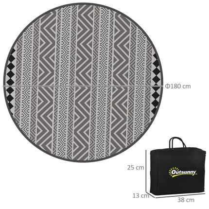 Round waterproof outdoor mat - reversible, 180 cm, gray & black