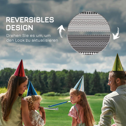 Round waterproof outdoor mat - reversible, 180 cm, gray & black