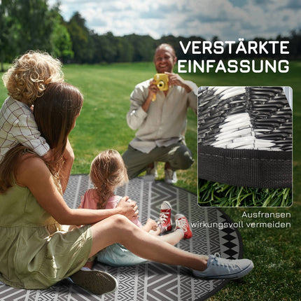 Round waterproof outdoor mat - reversible, 180 cm, gray & black
