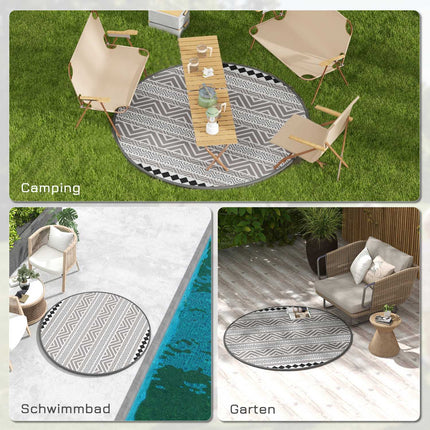 Round waterproof outdoor mat - reversible, 180 cm, gray & black