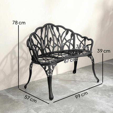 Gartenbank aus Aluminiumguss für den Außenbereich, Schwarz, 2-Sitzer