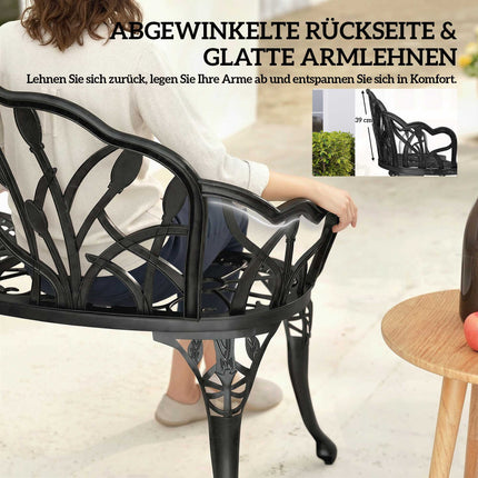 Gartenbank aus Aluminiumguss für den Außenbereich, Schwarz, 2-Sitzer