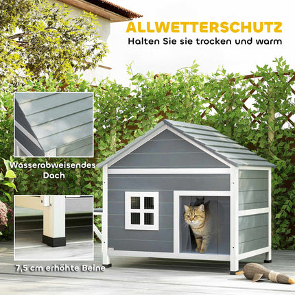 Katzenhaus für draußen, erhöhte Bauweise, wasserdichtes Dach